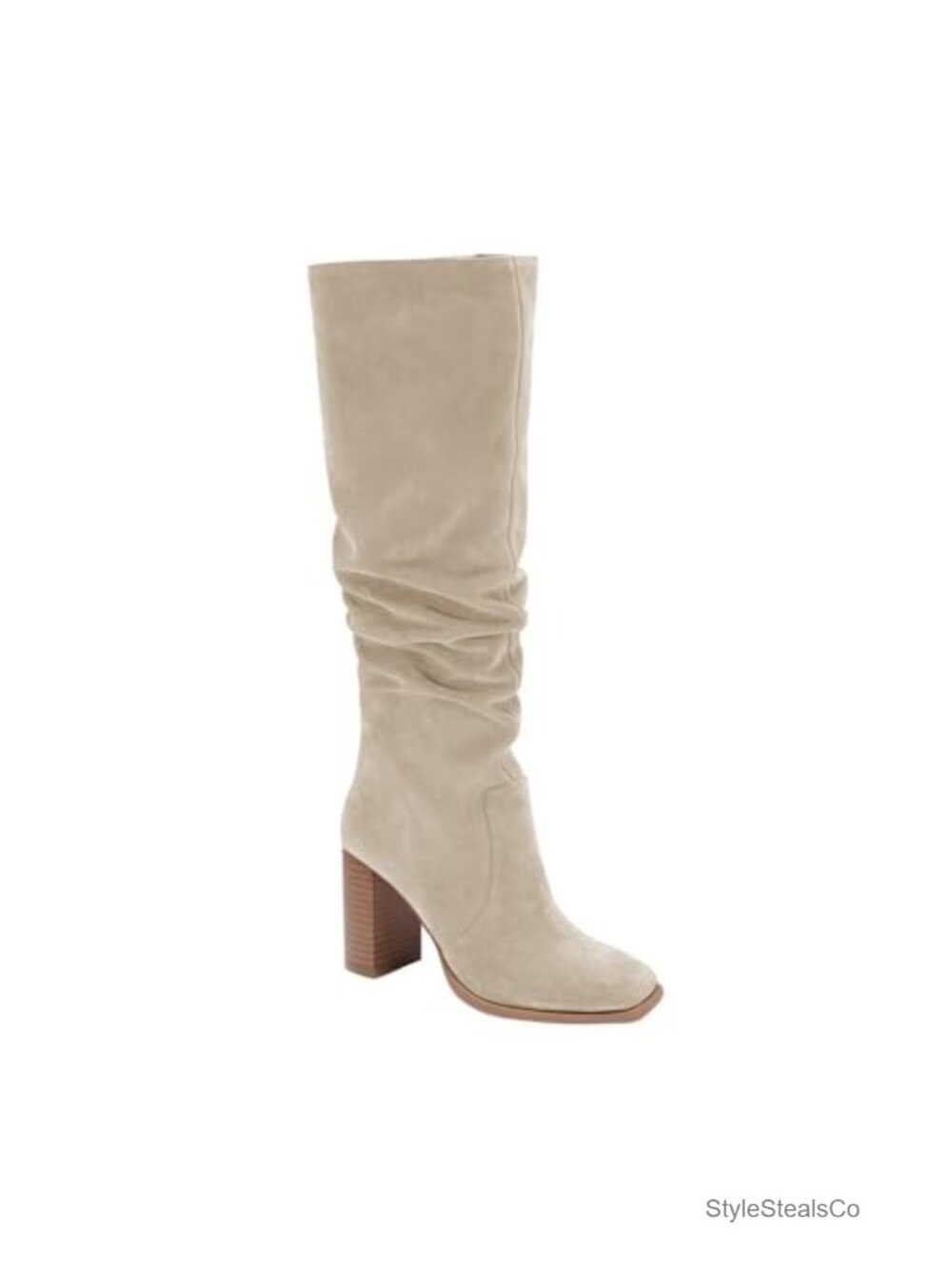 Women's Faux Suede Knee High Chunky Heel Square Toe Wide Calf Boots